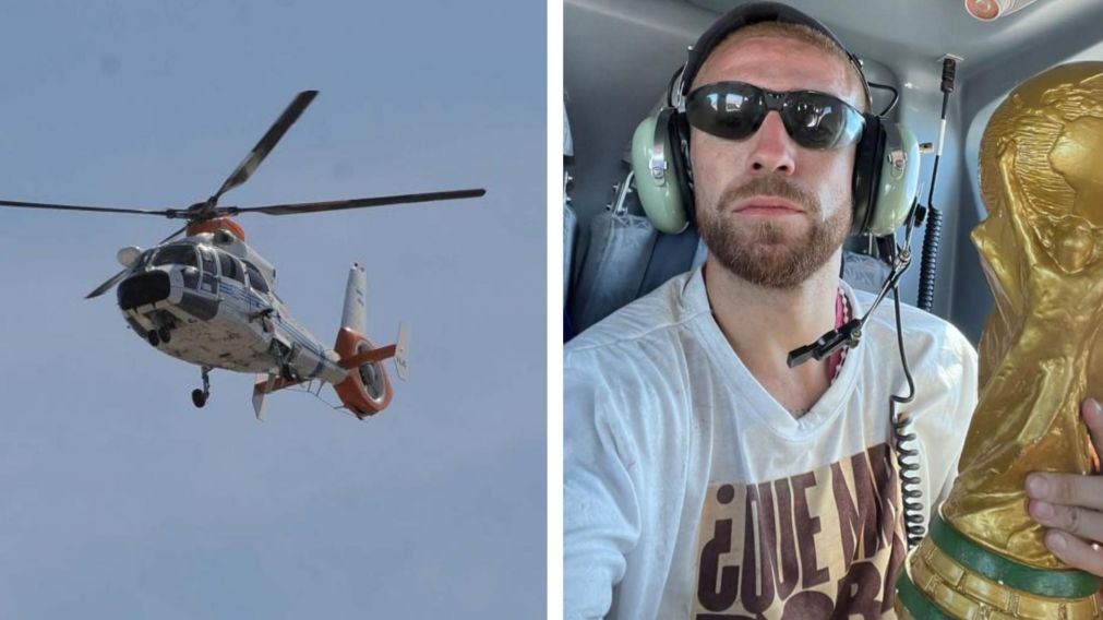 El Papu G�mez, uno de los campeones del mundo que se sac� una selfie en pleno vuelo.