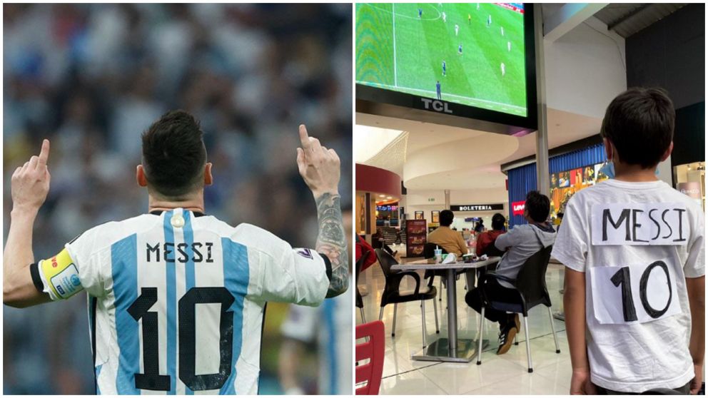 La foto viral del nene hincha de Lionel Messi con su camiseta casera (Twitter/@momorelojero).