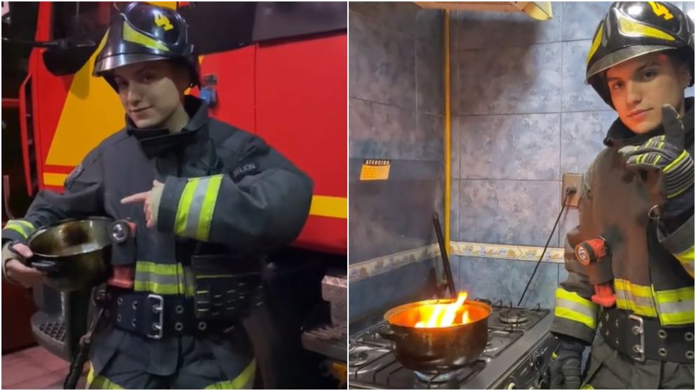 Furor por el bombero "tiktoker" que contó cómo reaccionar ante una olla que se prende fuego en la cocina