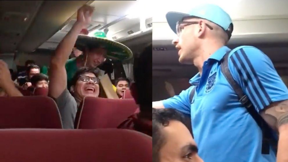 Unos hinchas mexicanos realizaron un provocador cántico sobre las Malvinas y un argentino los enfrentó (Imagen captura vídeo).