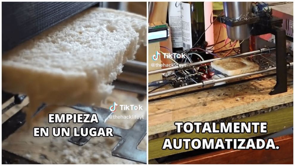 Un joven creó una tostadora automática y es viral en las redes sociales (TikTok/@thehacklifeyt).
