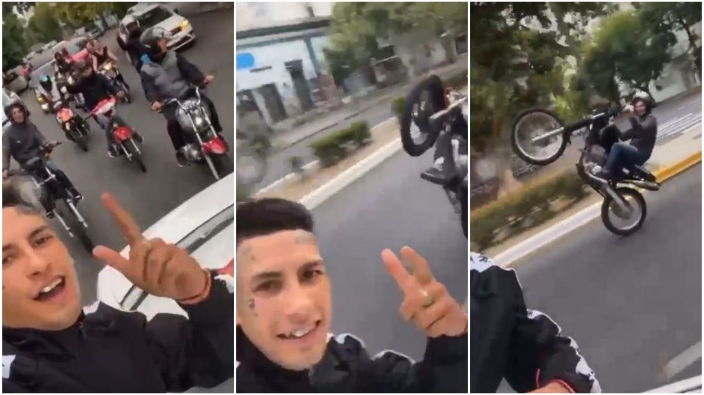 L-Gante, siempre polémico, encabezó una caravana en honor a El Noba con motos haciendo "willy" a alta velocidad.