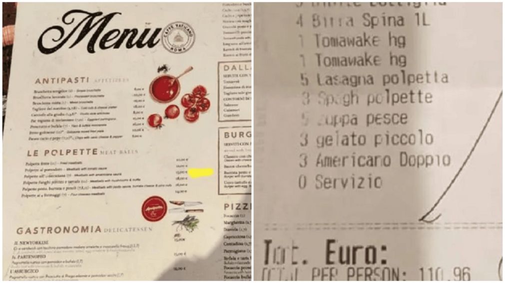 Familia extranjera acusó una estafa en un restaurante de Roma luego de ver el ticket.