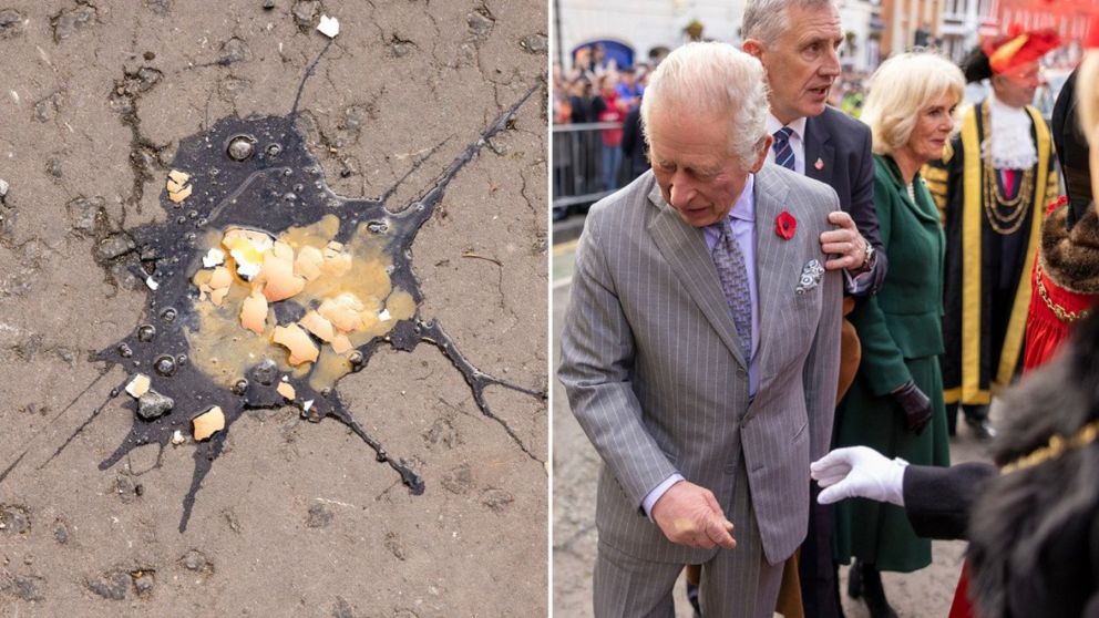 Carlos III se acercó al público presente que aguardaba tras las vallas de seguridad para saludarlo, cuando un hombre comenzó a lanzarle huevos.