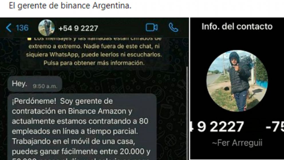 El muchacho le envi� mensajes a usuarios desconocidos.