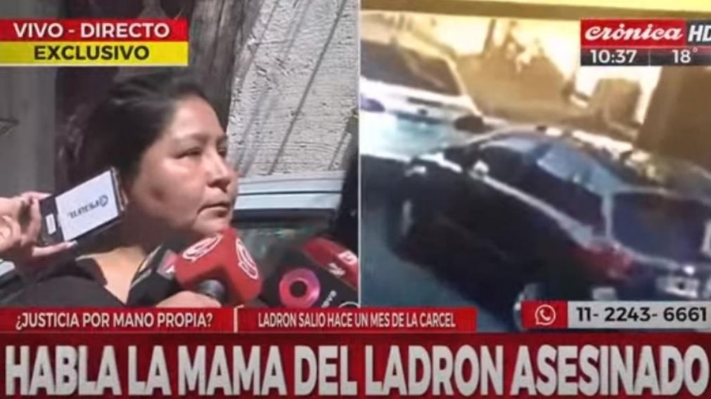La madre del asaltante asesinado habló este viernes con Crónica HD y otros medios frente a su casa (Captura Crónica HD).