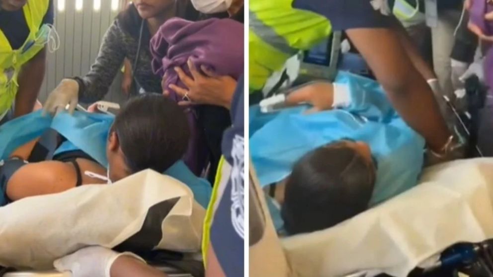 Una joven Dio a luz en pleno vuelo y le puso un desopilante nombre al bebé (Imagen captura vídeo).