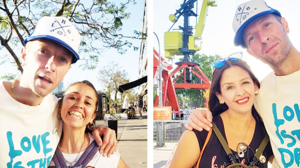 Rocío García y Carolina Velarde, las fanáticas que cumplieron su sueño y saludaron a Chris Martin, el vocalista de Coldplay (Gentileza La Opinión Austral).