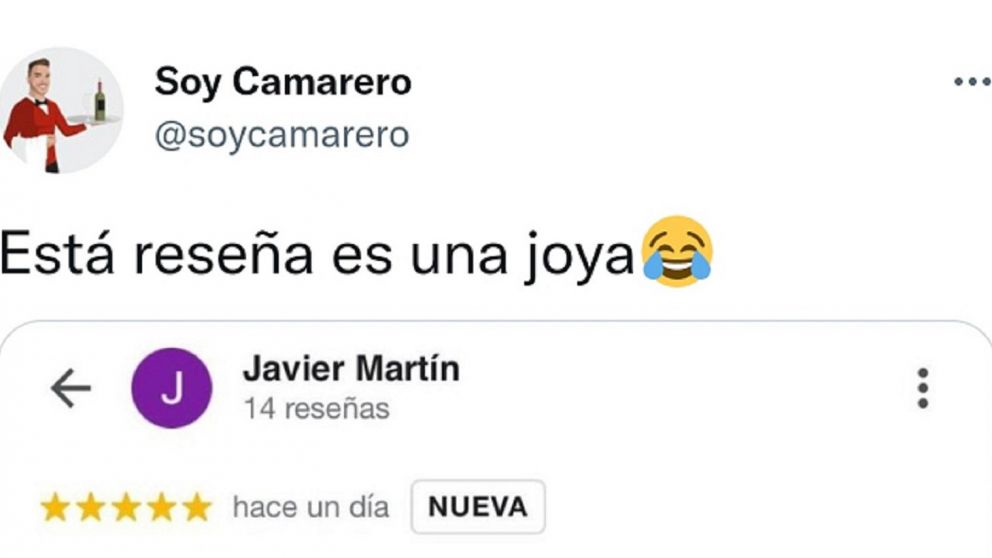 El usuario calificó al restaurante con cinco estrellas.