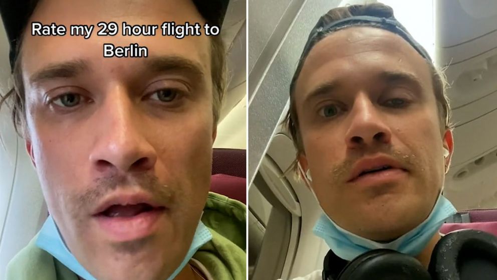 Un joven soportó el llanto de un bebé durante un vuelo de 29 horas y generó un debate (Imagen captura vídeo).