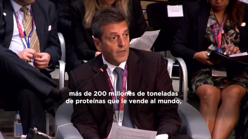 Sergio Massa, ministro de Economía, durante su gira por Estados Unidos (Captura de pantalla).
