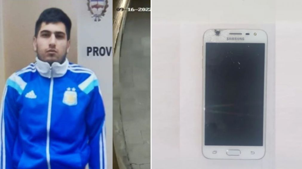 El detenido, Agustín Leonel Chiminelli (24), y el celular con el que hizo las publicaciones.