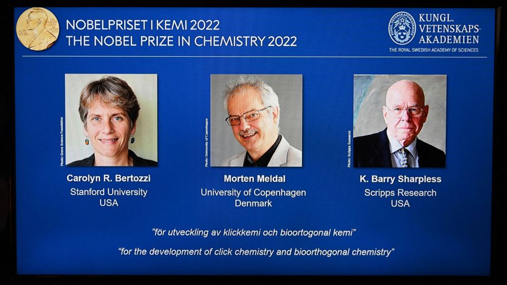 Los tres científicos que se adjudicaron el Premio Nobel de Química (Télam).