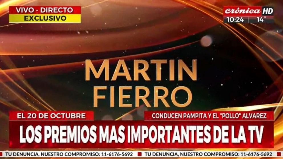 Crónica HD transmitirá la nueva edición de los Premios Martín Fierro (Captura de TV).