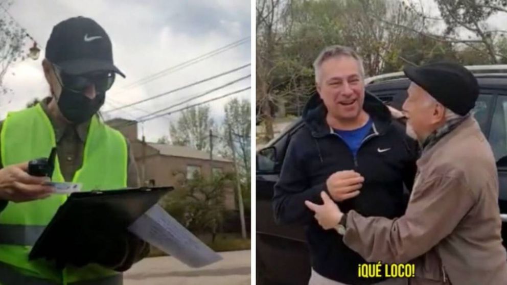 No veía a su papá hace años y simuló un control de tránsito para sorprenderlo (Imagen captura vídeo).