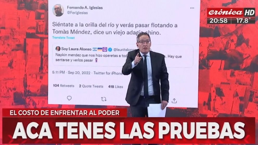 Tomás Méndez rompió el silencio tras ser vinculado con el atentado a Cristina Kirchner (Crónica HD).