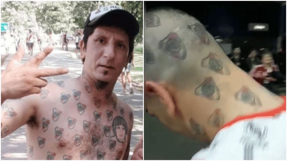 Un hincha se tatuó cientos de escudos de River en todo el cuerpo.