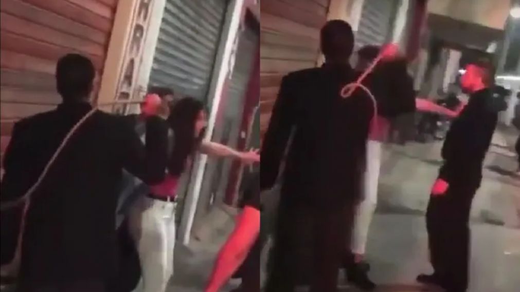 Un grupo de patovicas atacaron a latigazos a una pareja a la salida de un boliche (Imagen captura vídeo).