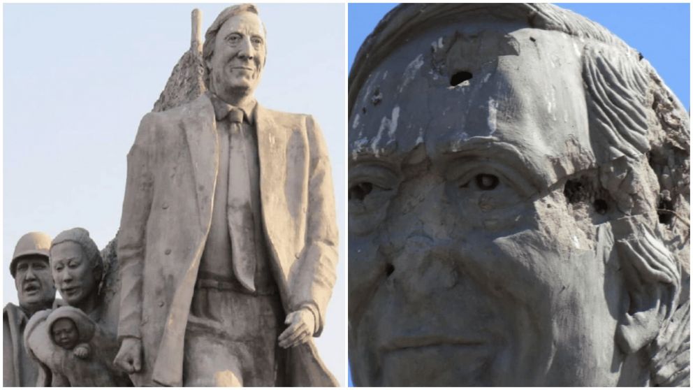 Vandalizaron un monumento a Néstor Kirchner y Alberto Fernández lo vinculó con el atentado a Cristina. (Twitter/@alferdez).