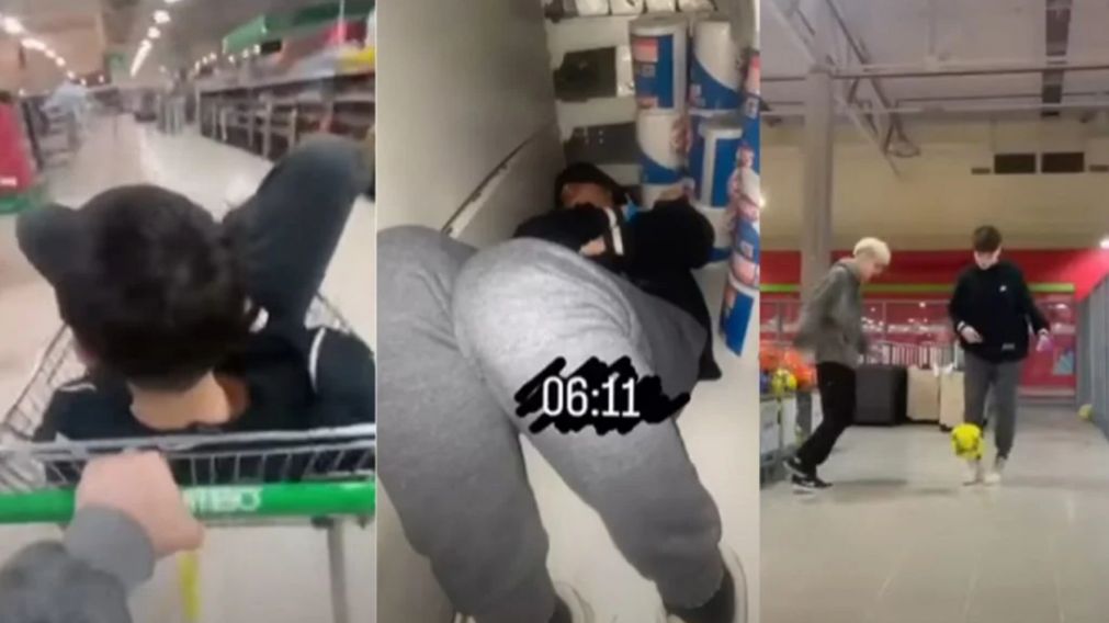 Unos jóvenes pasaron la noche en un supermercado para hacer una broma y fueron denunciados (Imagen captura vídeo).