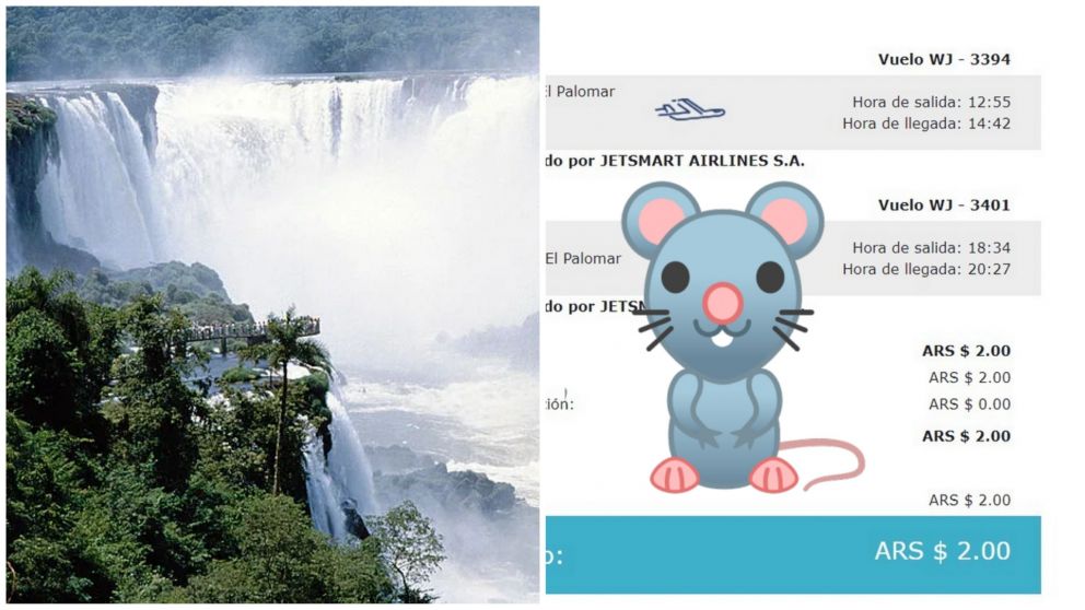 Adrián pagó dos pesos por los tickets aéreos a Iguazú.