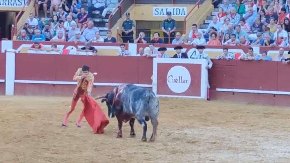 Manuel Diosleguarde, a punto de matar al toro que lo hirió (Captura de video).