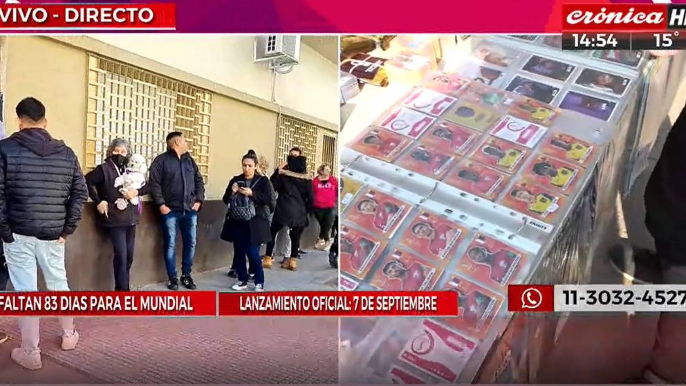 Se registraron largas colas afuera de una distribuidora oficial de figuritas del Mundial Qatar 2022.