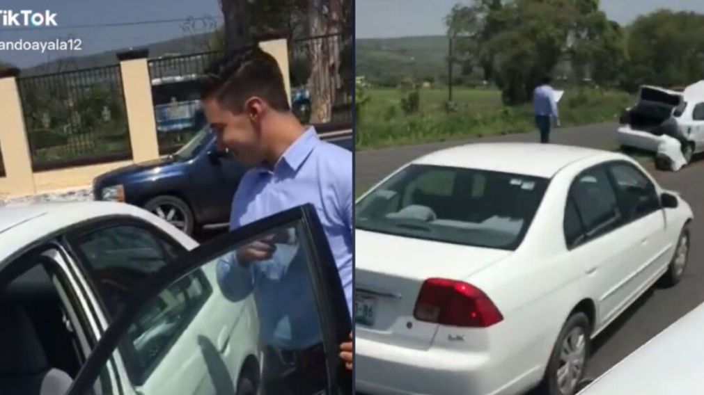 Un joven recibió un auto como regalo de graduación, lo chocó y su reacción se hizo viral (Imagen captura vídeo).