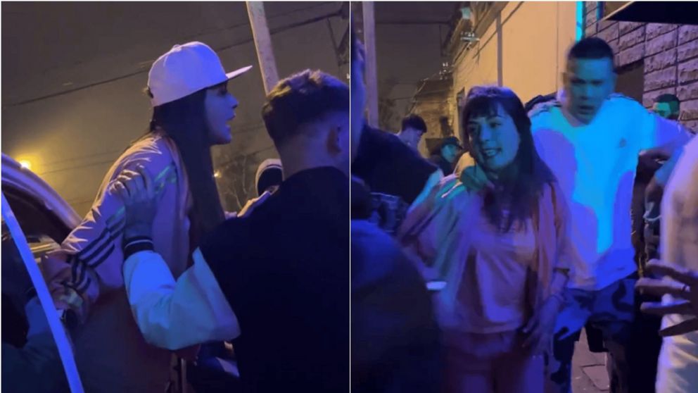 Tirri La Roca y su pareja en medio de una pelea en un boliche de Uruguay.