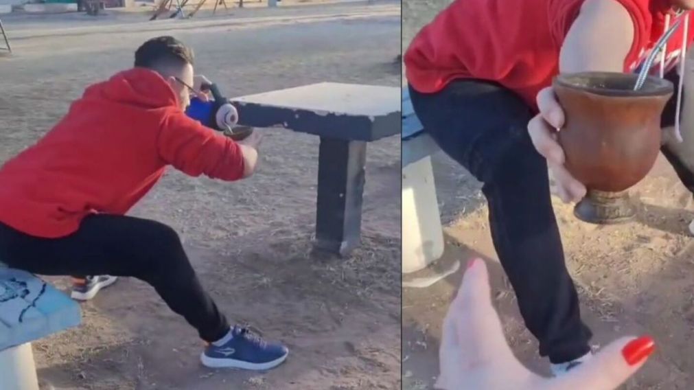 Fueron a tomar mate a una plaza y encontraron una insólita falla que se hizo viral (Imagen captura vídeo).