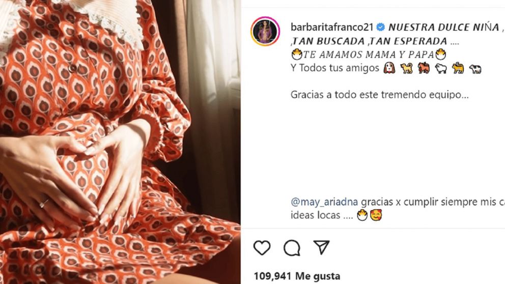 Barby Franco anunció que espera una nena junto a Fernando Burlando.