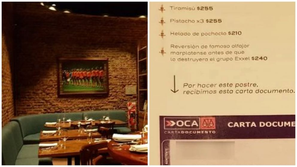 El men� de postres de Anchoita incluye la carta documento que recibieron.