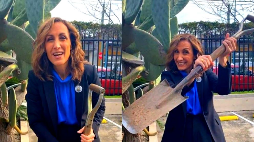 La abogada que acompaña la candidatura bonaerense de Diego Santilli, se mostró sonriente, vestida de traje y con una gran pala en las manos.