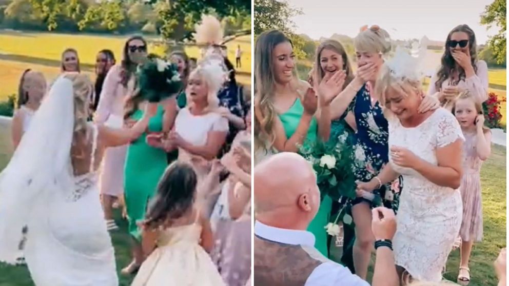 Una novia simul� tirar el ramo y se lo entreg� a su madre en un momento viral en TikTok.