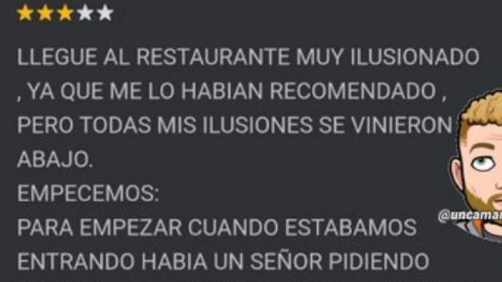 “Tuve que salir del restaurante corriendo”: un comensal pesado dejó una insólita reseña que se volvió viral en Twitter.